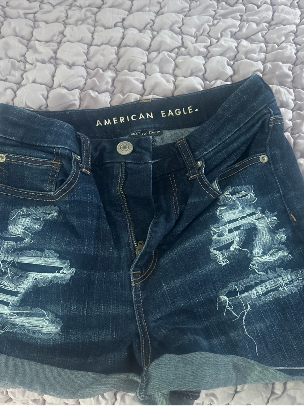 American Eagle Outfitters Dark Blue Distressed Boyfriend Jeans Shorts